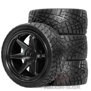 Imagem de 1/10 RC Rally Racing Tyres and Aluminum Wheels 12mm Hex On Road Tires OD 2.56" for Tamiya TT01 TT02 XV01 TA06 A959 PTG2 HPI KYOSHO PTG2 Traxxas 1:10 Street Touring Drift Car (Black)