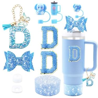 Imagem de Liangang Conjunto De 9 Acessórios Para Copos Stanley 30 Oz E 40 Oz, Incluindo 2 Capas Canudo Protetor, Rolha Antiderramamento, Pingente Alça, Com Laço, Adesivos Letras (Letra D)