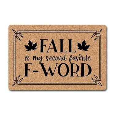 Imagem de Capacho divertido Fall is My Second Favorite F-Word - Tapete de boas-vindas de borracha antiderrapante de 60 x 40 cm para porta da frente, tapete de entrada com design bem-humorado - uso interno