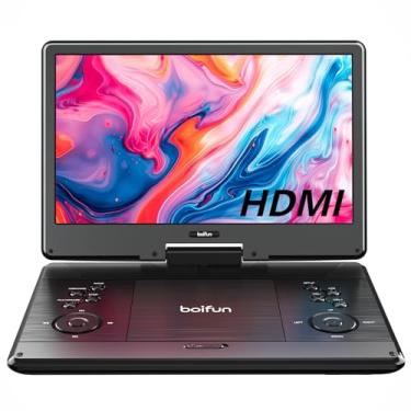 Imagem de BOIFUN Leitor de DVD portátil de 39.9 cm com tela HD grande de 35.8 cm, entrada HDMI, bateria recarregável de 5 horas, suporta sincronização de TV, USB, cartão SD e vários formatos de disco