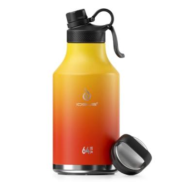 Imagem de IDEUS Garrafa térmica esportiva de aço inoxidável com isolamento térmico de 1,8 l com 2 tampas, cantil reutilizável – garrafa de bebida para casa, escritório, viagem, acampamento, caminhada, ciclismo (amarelo)