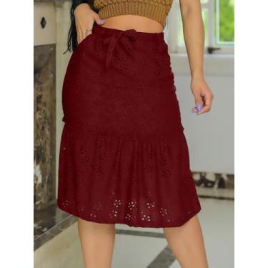 Imagem de Saia Babado Midi Malha Lese Acinturada com Bolsos e Laço - Magazine Ed