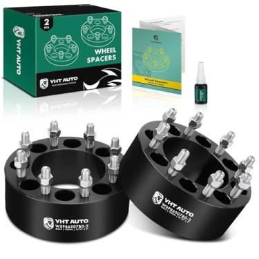 Imagem de YHTAUTO Espaçadores de roda 8 x 6,5 polegadas, 7,6 cm, compatíveis com modelos Ford, Dodge, Ram, F-250, F-350, Ram 2500/3500 espaçadores de pneu com parafusos de grau 9/16" x 18 e 12,9, furo do cubo de 76 mm 8 pinos adaptador de roda preto 2 peças