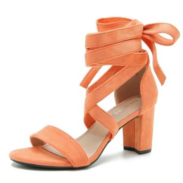 Imagem de fereshte Sandálias femininas de salto alto com tiras e salto alto de 7,6 cm, Laranja, 34