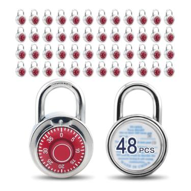 Imagem de LanuBe Trava de combinação de mostrador padrão, 5 cm de largura, com diferentes combinações, placa giratória vermelha, pacote com 48; trava para escola, funcionário, armário esportivo de academia,