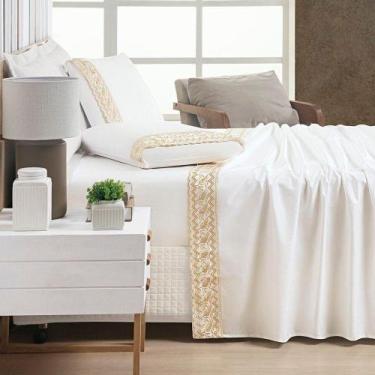 Imagem de Jogo De Lençol Queen Supreme Percal 400 Fios Acetinado 4 Peças Off Whi