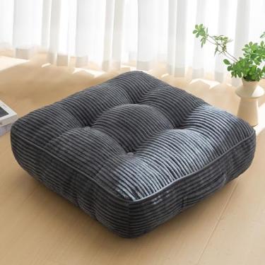 Imagem de Almofada de chão lavável de 15 cm para adultos, almofada de meditação, assento quadrado grande, capa de veludo cotelê tufado removível, para sala de estar ou ioga, 55 x 55 cm, lavável na máquina