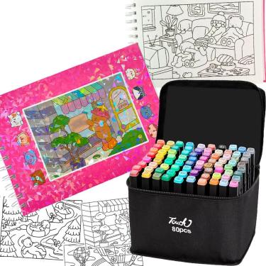 Imagem de Livro De Pintar Canetinhas 80 Cores Capa Dura 100 Paginas Caneta Permanente Desenho Ursinhos