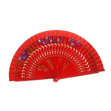 Imagem de Deevoka Leque dobrável de mão tradicional para dança, adereços, cosplay, festas, shows, Vermelho