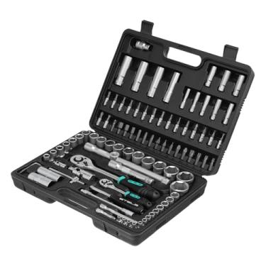 Imagem de STELS Jogo De Soquetes 94 Peças Encaixe 1/4 E 1/2 Pol Em Aço Cromo Vanádio Com Catraca Reversível Emborrachada Extensões Chaves Allen E Bits Kit Completo Para Reparos Automotivos E Manutenção