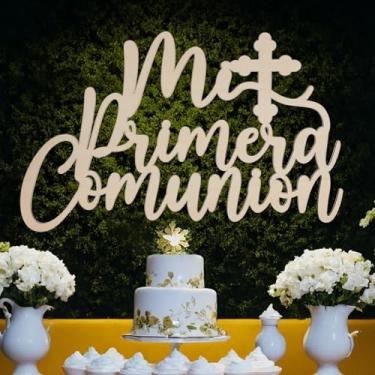 Imagem de LeeLeeAn Placa De Madeira "Minha Primeira Comunhão" - Decoração Batismo E Comunhão, Adereços Para Cabine Fotos Festas Eventos Religiosos, Meu Batizado