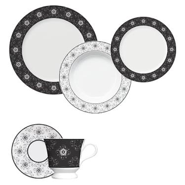 Imagem de Jogo de jantar completo em porcelana, Modelo Capri, Mágala Preto e Branco, 20 peças, Germer, Branco com detalhes em preto