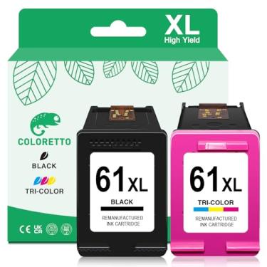 Imagem de COLORETTO Cartucho de tinta de impressora remanufaturado 61XL para HP 61 XL para uso com Envy 4500 5530 5534 4502 Deskjet 2540 1010 1000 OfficeJet 4630 4635 alto rendimento (1 preto, 1 tricolor) pacote combo