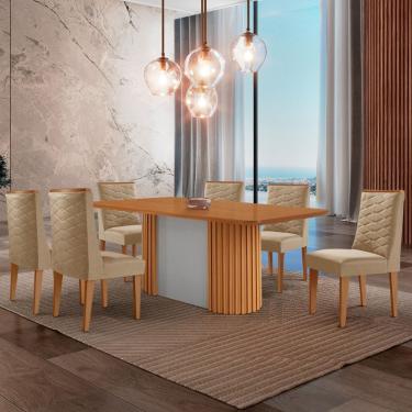 Imagem de Mesa De Jantar Aspen 180cm Tampo Mdf Laminado 6 Cadeiras Safira Turim 07/naturale /off White