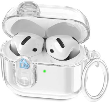 Imagem de (com trava de segurança) capa transparente compatível com Apple AirPods 4 capas femininas 2024 VOTILE TPU transparente Air pods 4 gerações, capas para iPods 4 fones de ouvido, chaveiro feminino para