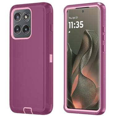Imagem de Qinmay Capa de telefone para Motorola Moto Edge 5G 2025, resistente, à prova de choque e à prova de quedas, capa de telefone de 3 camadas para Moto Edge 2025 (WineRedPink)