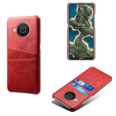 Imagem de Capas Compatível com Nokia X20,Caso de couro PU-Tampa de telefone a prova de choque com 2 slots de cartão,Proteção anti-impressão digital e anti-gota-Red