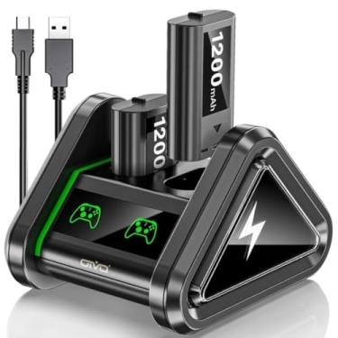 Imagem de carregamento para baterias Xbox, 2 baterias recarregáveis de 1200 mAh com base de carregamento para controles Xbox Series X|S/Xbox One X|S/Elite – Cabo USB-C incluído…