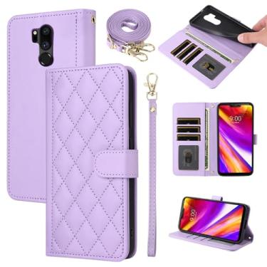 Imagem de Furiet Argyle Capa carteira para LG G7 ThinQ com alça de pulso, alça de ombro, compartimentos para cartões, capa de celular com suporte de poliuretano para LGG7 One G 7 Plus LG7 Fit LG7ThinQ 7G Thin Q