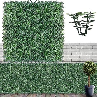 Imagem de ODTORY Painéis de parede de buxo artificial, 50 x 50 cm 12P UV - painéis de fundo de parede de grama vegetação anti mais densos para decoração de parede verde interna e externa e privacidade de cobertura de cerca de hera