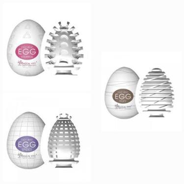 Imagem de Kit Triplo Eggs Ovo Mastubador Estimulo Sexshop Flexivel Stepper Spider e Silky