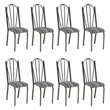 Imagem de Kit 8 Cadeiras de Cozinha Alasca Estampado Preto Listrado Pés de Ferro Cromo Preto - Pallazio