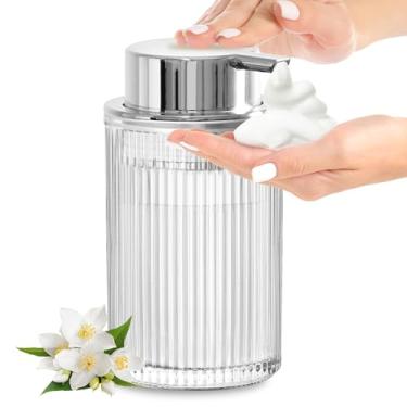 Imagem de KASUNTING Dispensador de sabão espumante, dispensador de sabão de mão de espuma de vidro transparente de 29 ml para banheiro e cozinha, garrafa de espuma recarregável com bomba de prata, dispensador