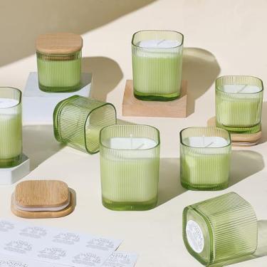 Imagem de 12 frascos de vela verde de 340 g, 170 g para fazer velas, frascos de vidro vazios com nervuras com tampas de bambu para fabricação de velas, suprimentos para velas DIY, recipientes de amostra para