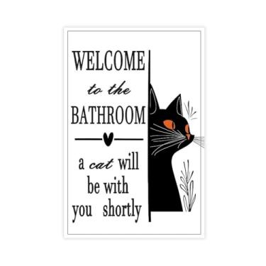Imagem de Welcome To The Bathroom A Cat Will Be With You Shortly Prints Painting Funny Bathroom Wall Art Black And White Cat Canvas Posters 3 For Toilet Bathroom Decor Unframe-style 12 x 18 polegadas (30 x 45