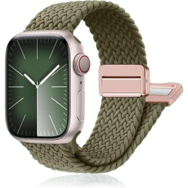 Imagem de Pulseiras de relógio esportivas de nylon compatíveis com Apple Watch Ultra 2 1 de 42 mm, 41 mm, 40 mm e 38 mm, pulseira magnética trançada macia para mulheres e homens séries 10/9/8/7/6/5/4/3/SE