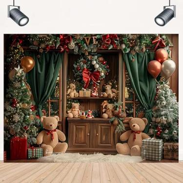 Imagem de Pano de fundo de Natal, árvore de Natal, presente de Papai Noel, brinquedo, urso, madeira, casa, vinil, fotografia, cenário de inverno, cena de neve, feliz Natal, pano de fundo para festas de fim de