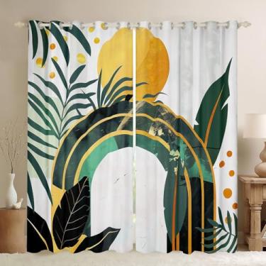 Imagem de Cortinas de janela de meados do século 2 conjuntos de 2 painéis 132 x 236 cm cortinas blackout natureza folha de palmeira 2 painéis, 106 x 230 cm para crianças, meninos, meninas, adolescentes