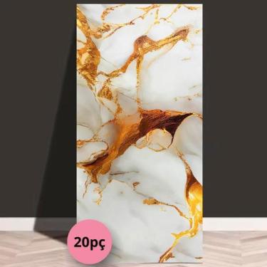 Imagem de Kit 20 Placas Adesivas 3D Mármore Dourado Vinílico Lavável Autocolante