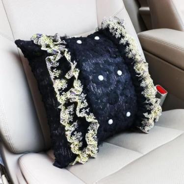 Imagem de MINGZAIQIPEI Carro Bonito Preto Dourado Renda Pétalas Auto Interior Acessórios Quatro Estações Universal Fit Most Car SUV (Body Pillow)