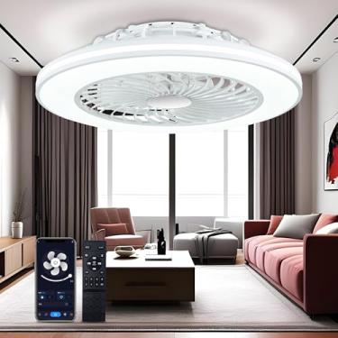 Imagem de SOGOTING Ventiladores de teto sem lâmina de perfil baixo de 61 cm com luzes, controle remoto/aplicativo, regulável 3CCT, ventilador de teto com montagem embutida com 6 velocidades reversível para