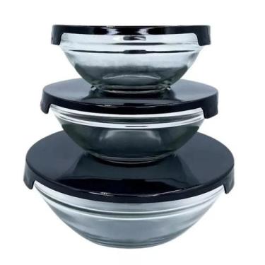 Imagem de Kit 3 Peças - Potes Vasilhas Vidro Tampa Marmita Fitnnes - Ad Importaç