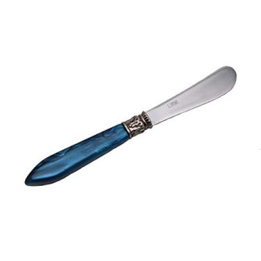 Imagem de CJ 4 ESPÁTULAS DE AÇO INOX C/CABO DE PLÁSTICO MOTHER PEARL AZUL LUXO 16cm