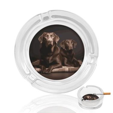 Imagem de Cinzeiro de vidro de cristal marrom Labrador Retriever, cinzeiro redondo para fumar de vidro resistente, portátil, decorativo, moderno, para uso em casa, escritório, ambientes internos e externos