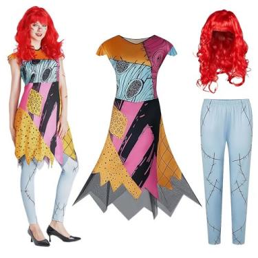 Imagem de JFDSA Fantasia feminina Sally Fantasia de Halloween Nightmare Cosplay Fantasia feminina de Natal Conjunto de vestido de princesa para mulheres (2GG)