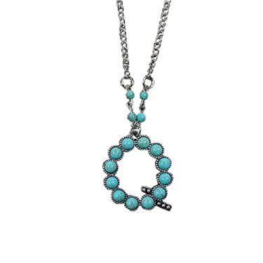 Imagem de Fuqimanman2020 Colar Boho Western Cowgirl Turquesa com pingente de letra inicial A-Z Hippie pedra natural para mulheres meninas joias personalizadas boêmias, Pedra, Turquesa