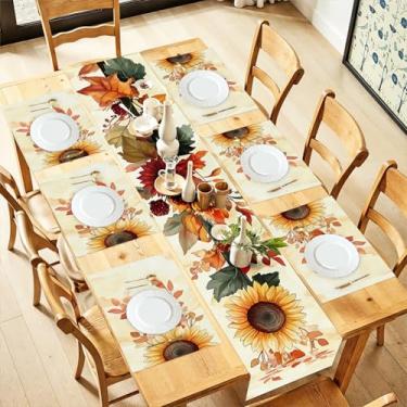 Imagem de Conjunto de caminho de mesa e 6 jogos americanos – Conjunto de mesa resistente ao calor de 7 peças para refeições em família, festas e ocasiões especiais – Decoração de mesa elegante e durável