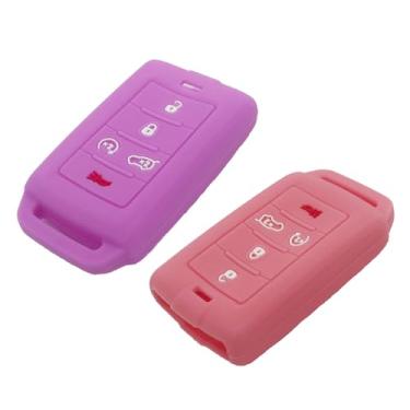 Imagem de LemSa 2 peças de silicone macio controle remoto inteligente chaveiro protetor para 2021 2022 2023 2024 Jeep Grand Cherokee L Grand Wagoneer L Wagoneer Grand Cherokee L M3NWXFOB1, rosa roxo
