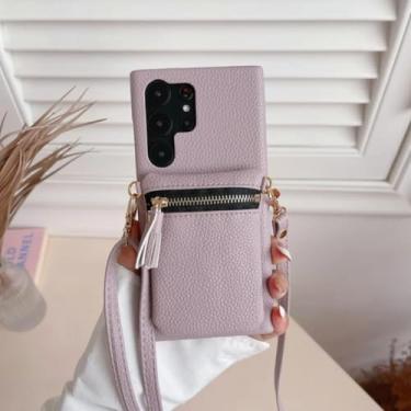 Imagem de MVVKKY Capa tipo carteira com zíper para Galaxy A55 (para Galaxy A55/roxa)