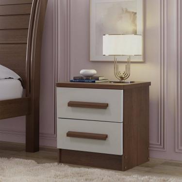 Imagem de Mesa de Cabeceira 2 Gavetas com Tampo Mdf Zeus Castanho /Off White