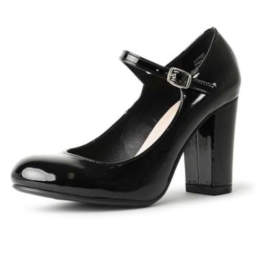 Imagem de J. Adams Sapatos Skippy Mary Jane Femininos Oxford Pumps - Lindos Saltos Altos Baixos De Gatinho Retro Vintage Brilhante Preto
