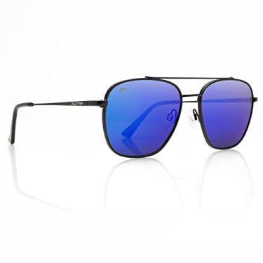 Imagem de Pilotfish Patron Óculos de sol aviador polarizados masculinos e femininos, armação de aço inoxidável, lente hidrofóbica UV400 antirreflexo CR-39, Moldura: Preto | Lente: Espelho Azul, 56mm