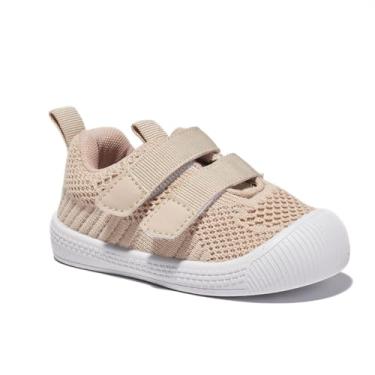 Imagem de Newsonet Sapatos de bebê meninos meninas primeiro andador sapatos de caminhada de malha descalço tênis leve antiderrapante infantil para 6 9 12 18 24 meses, C-cáqui, 18-24 Months Toddler
