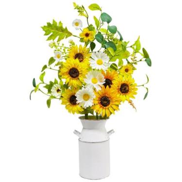 Imagem de Flores artificiais obbsie 23,5 cm de girassol de seda com vaso de meta