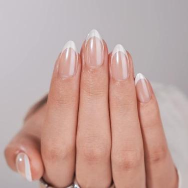 Imagem de Press On Nails Btartbox French Tip, gel de amêndoa branca, 30 unidades