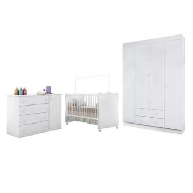 Imagem de Jogo de Quarto Infantil MDF Old Clean Berço Mini Cama Doce Sonho c/ Ro